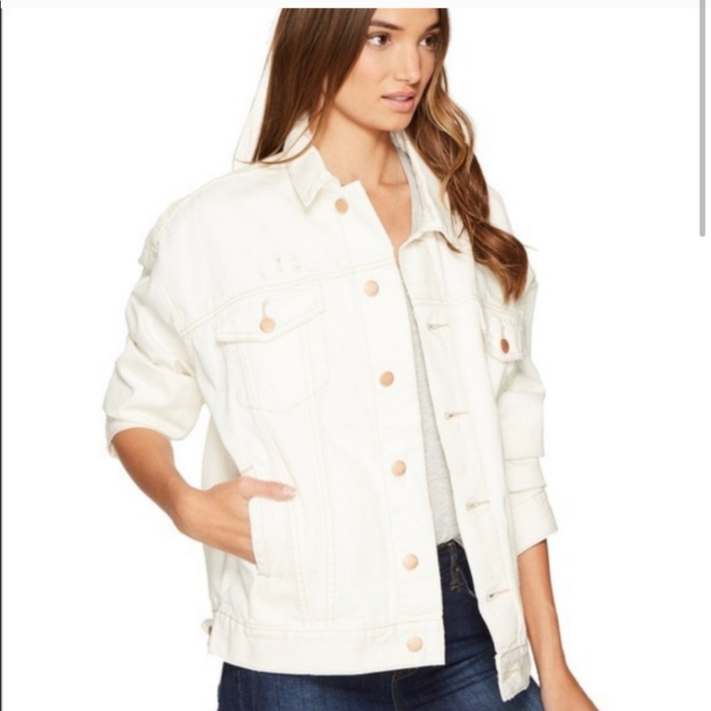 Free people white jean jacket w copper buttons
